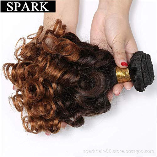 10A Ombre Bundles with Closure Brazilian 1b/4/30  Bouncy Curly  Bundles with 4x4 Lace Closure Short curly weave bundles